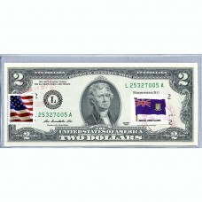 Банкнота США 2 доллара 2013 с печатью USPS, флаг Британских Виргинских островов, Gem UNC Банкнота США 2 доллара 2013 с печатью USPS, флаг Британских Виргинских островов, Gem UNC