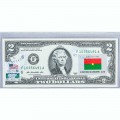 Банкнота США 2 доллара 2013 с печатью USPS, флаг Буркина Фасо, Gem UNC Банкнота США 2 доллара 2013 с печатью USPS, флаг Буркина Фасо, Gem UNC