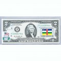 Банкнота США 2 доллара 2013 с печатью USPS, флаг Центрально Африканской Республики, Gem UNC Банкнота США 2 доллара 2013 с печатью USPS, флаг Центрально Африканской Республики, Gem UNC