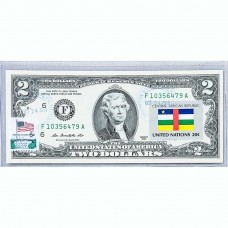 Банкнота США 2 доллара 2013 с печатью USPS, флаг Центрально Африканской Республики, Gem UNC Банкнота США 2 доллара 2013 с печатью USPS, флаг Центрально Африканской Республики, Gem UNC
