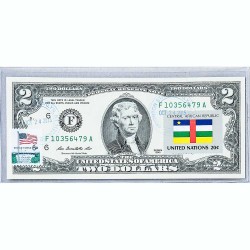 Банкнота США 2 доллара 2013 с печатью USPS, флаг Центрально Африканской Республики, Gem UNC