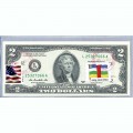 Банкнота США 2 доллара 2013 с печатью USPS, флаг Центрально-Африканской Республики, Gem UNC Банкнота США 2 доллара 2013 с печатью USPS, флаг Центрально-Африканской Республики, Gem UNC
