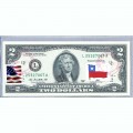Банкнота США 2 доллара 2013 с печатью USPS, флаг Чили, Gem UNC