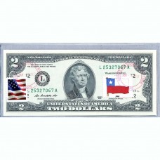 Банкнота США 2 доллара 2013 с печатью USPS, флаг Чили, Gem UNC Банкнота США 2 доллара 2013 с печатью USPS, флаг Чили, Gem UNC