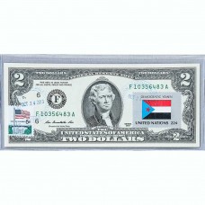 Банкнота США 2 доллара 2013 с печатью USPS, флаг Демократического Йемена, Gem UNC Банкнота США 2 доллара 2013 с печатью USPS, флаг Демократического Йемена, Gem UNC