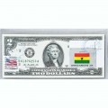 Банкнота США 2 доллара 2013 с печатью USPS, флаг Ганы, Gem UNC Банкнота США 2 доллара 2013 с печатью USPS, флаг Ганы, Gem UNC