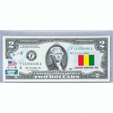 Банкнота США 2 доллара 2013 с печатью USPS, флаг Гвинеи, Gem UNC Банкнота США 2 доллара 2013 с печатью USPS, флаг Гвинеи, Gem UNC