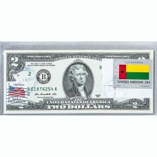 Банкнота США 2 доллара 2013 с печатью USPS, флаг Гвинеи-Биссау, Gem UNC Банкнота США 2 доллара 2013 с печатью USPS, флаг Гвинеи-Биссау, Gem UNC