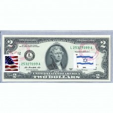 Банкнота США 2 доллара 2013 с печатью USPS, флаг Израиля, Gem UNC Банкнота США 2 доллара 2013 с печатью USPS, флаг Израиля, Gem UNC