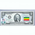 Банкнота США 2 доллара 2013 с печатью USPS, флаг Эфиопии, Gem UNC Банкнота США 2 доллара 2013 с печатью USPS, флаг Эфиопии, Gem UNC