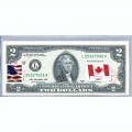Банкнота США 2 доллара 2013 с печатью USPS, флаг Канады, Gem UNC