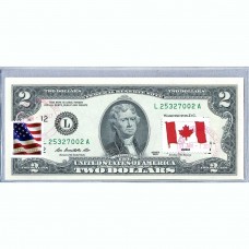 Банкнота США 2 доллара 2013 с печатью USPS, флаг Канады, Gem UNC Банкнота США 2 доллара 2013 с печатью USPS, флаг Канады, Gem UNC