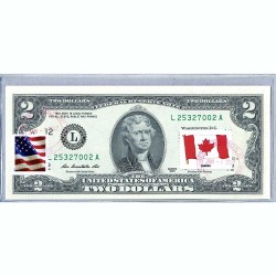 Банкнота США 2 доллара 2013 с печатью USPS, флаг Канады, Gem UNC