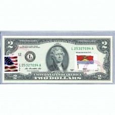 Банкнота США 2 доллара 2013 с печатью USPS, флаг Кирибати, Gem UNC Банкнота США 2 доллара 2013 с печатью USPS, флаг Кирибати, Gem UNC