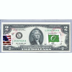 Банкнота США 2 доллара 2013 с печатью USPS, флаг Коморских островов, Gem UNC