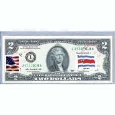 Банкнота США 2 доллара 2013 с печатью USPS, флаг Коста-Рики, Gem UNC Банкнота США 2 доллара 2013 с печатью USPS, флаг Коста-Рики, Gem UNC