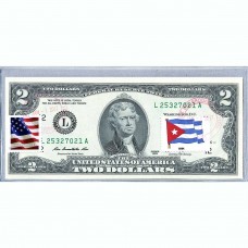 Банкнота США 2 доллара 2013 с печатью USPS, флаг Кубы, Gem UNC Банкнота США 2 доллара 2013 с печатью USPS, флаг Кубы, Gem UNC