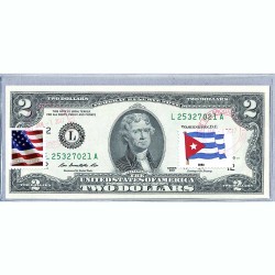 Банкнота США 2 доллара 2013 с печатью USPS, флаг Кубы, Gem UNC