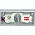Банкнота США 2 доллара 2013 с печатью USPS, флаг Латвии (1918-1940), Gem UNC Банкнота США 2 доллара 2013 с печатью USPS, флаг Латвии (1918-1940), Gem UNC
