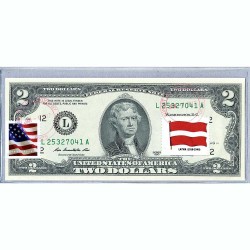 Банкнота США 2 доллара 2013 с печатью USPS, флаг Латвии (1918-1940), Gem UNC