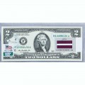 Банкнота США 2 доллара 2013 с печатью USPS, флаг Латвии, Gem UNC Банкнота США 2 доллара 2013 с печатью USPS, флаг Латвии, Gem UNC
