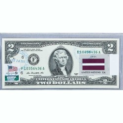 Банкнота США 2 доллара 2013 с печатью USPS, флаг Латвии, Gem UNC