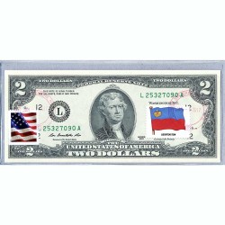 Банкнота США 2 доллара 2013 с печатью USPS, флаг Лихтенштейна, Gem UNC