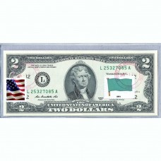 Банкнота США 2 доллара 2013 с печатью USPS, флаг Ливии, Gem UNC Банкнота США 2 доллара 2013 с печатью USPS, флаг Ливии, Gem UNC