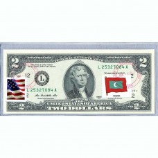 Банкнота США 2 доллара 2013 с печатью USPS, флаг Мальдив-01, Gem UNC Банкнота США 2 доллара 2013 с печатью USPS, флаг Мальдив-01, Gem UNC