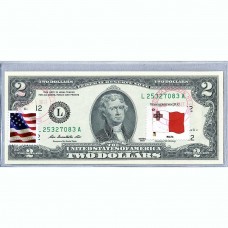 Банкнота США 2 доллара 2013 с печатью USPS, флаг Мальты, Gem UNC Банкнота США 2 доллара 2013 с печатью USPS, флаг Мальты, Gem UNC