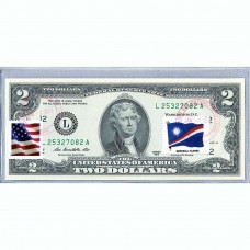 Банкнота США 2 доллара 2013 с печатью USPS, флаг Маршалловых островов, Gem UNC Банкнота США 2 доллара 2013 с печатью USPS, флаг Маршалловых островов, Gem UNC