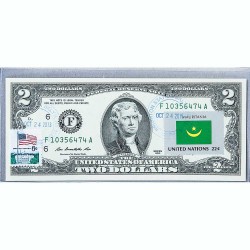Банкнота США 2 доллара 2013 с печатью USPS, флаг Мавритании, Gem UNC