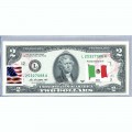 Банкнота США 2 доллара 2013 с печатью USPS, флаг Мексики, Gem UNC