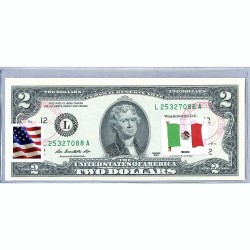 Банкнота США 2 доллара 2013 с печатью USPS, флаг Мексики, Gem UNC