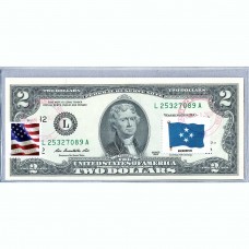 Банкнота США 2 доллара 2013 с печатью USPS, флаг Микронезии, Gem UNC Банкнота США 2 доллара 2013 с печатью USPS, флаг Микронезии, Gem UNC