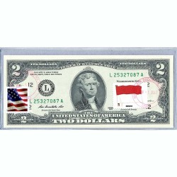 Банкнота США 2 доллара 2013 с печатью USPS, флаг Монако, Gem UNC