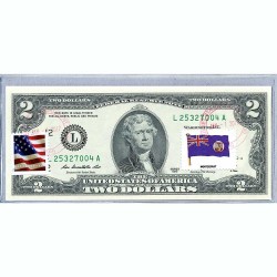 Банкнота США 2 доллара 2013 с печатью USPS, флаг Монсеррата, Gem UNC