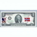 Банкнота США 2 доллара 2013 с печатью USPS, флаг Норвегии, Gem UNC Банкнота США 2 доллара 2013 с печатью USPS, флаг Норвегии, Gem UNC