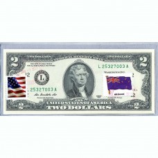 Банкнота США 2 доллара 2013 с печатью USPS, флаг Новой Зеландии, Gem UNC Банкнота США 2 доллара 2013 с печатью USPS, флаг Новой Зеландии, Gem UNC