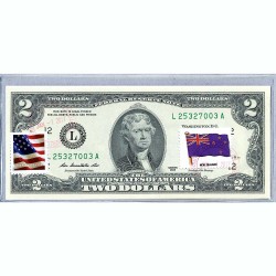 Банкнота США 2 доллара 2013 с печатью USPS, флаг Новой Зеландии, Gem UNC