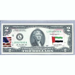 Банкнота США 2 доллара 2013 с печатью USPS, флаг ОАЭ, Gem UNC