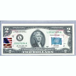 Банкнота США 2 доллара 2013 с печатью USPS, флаг ООН, Gem UNC