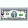 Банкнота США 2 доллара 2013 с печатью USPS, флаг Островов Кука, Gem UNC Банкнота США 2 доллара 2013 с печатью USPS, флаг Островов Кука, Gem UNC