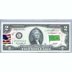Банкнота США 2 доллара 2013 с печатью USPS, флаг Островов Кука, Gem UNC