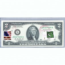 Банкнота США 2 доллара 2013 с печатью USPS, флаг Пакистана, Gem UNC Банкнота США 2 доллара 2013 с печатью USPS, флаг Пакистана, Gem UNC