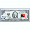 Банкнота США 2 доллара 2013 с печатью USPS, флаг Папуа Новой Гвинеи, Gem UNC Банкнота США 2 доллара 2013 с печатью USPS, флаг Папуа Новой Гвинеи, Gem UNC