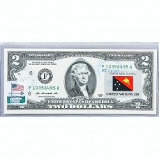 Банкнота США 2 доллара 2013 с печатью USPS, флаг Папуа Новой Гвинеи, Gem UNC Банкнота США 2 доллара 2013 с печатью USPS, флаг Папуа Новой Гвинеи, Gem UNC
