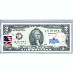 Банкнота США 2 доллара 2013 с печатью USPS, флаг Сан-Марино, Gem UNC