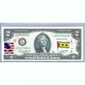 Банкнота США 2 доллара 2013 с печатью USPS, флаг Сан-Томе и Принсипи, Gem UNC Банкнота США 2 доллара 2013 с печатью USPS, флаг Сан-Томе и Принсипи, Gem UNC