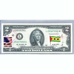 Банкнота США 2 доллара 2013 с печатью USPS, флаг Сан-Томе и Принсипи, Gem UNC